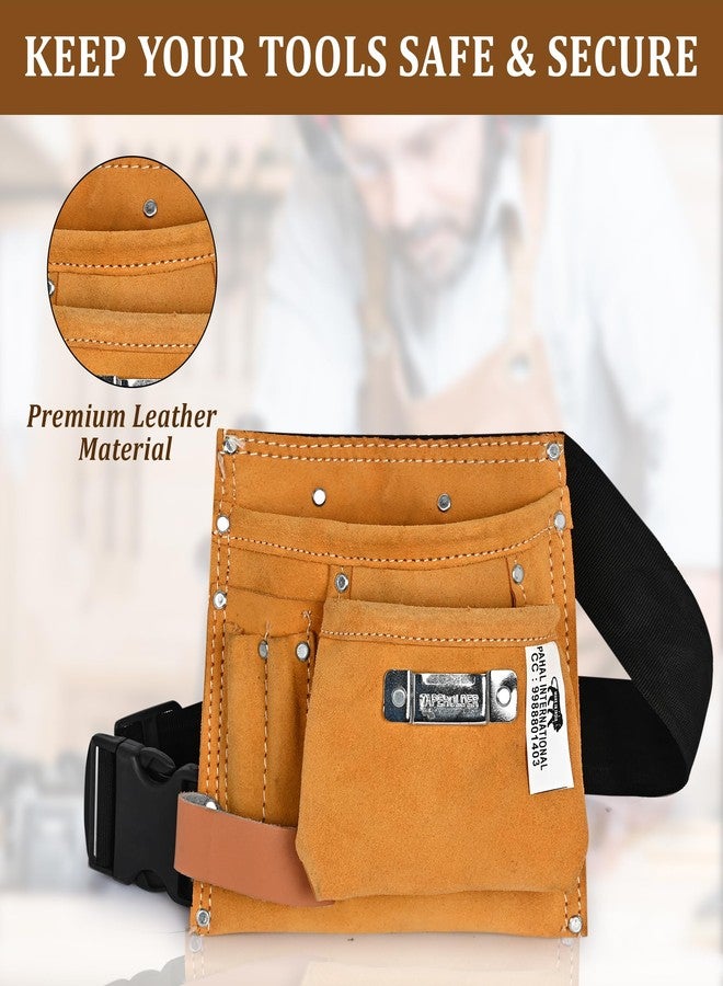 PAHAL Leather Tool Bag 5 Pockets with 1 Leather Prime quality Hammer Holder and 1 Tape Holder (Brown, 8.5 x 9 inches) - Image 5
